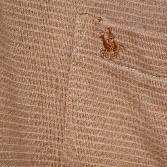 Knights Sportswear Mens Polo Shirt L Peach Striped Pocket Logo Polyester Cotton - Picture 8 of 9